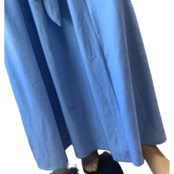 Ashley Stewart Blue Long Sleeve Button Down Coastal Linen Tie Maxi Dress 14/16 - Picture 11 of 16